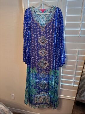 Lilly Pulitzer Jupiter Silk Maxi Caftan in the Blue Grotto Fan Favorite